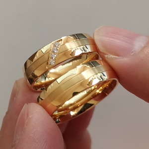 18k 골드 도금 보석 남자 반지 3pcs cz 다이아몬드 여성 커플 웨딩 약혼 반지 세트 - Product Image 2