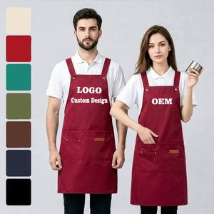 <b>Barista</b> Milk Tea Shop Canvas Apron with Custom Logo Printing Waterproof Washable Durable Reusable Bib Style Work Clothes - Product Image 1