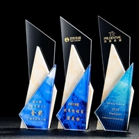 ADEL Nouveau Design Trophée en Verre Cristal et Pierre Marbrée, Fond Coloré, Style Sportif, Sablé, Tendance Mode pour Cadeaux d'Occasion Spéciale