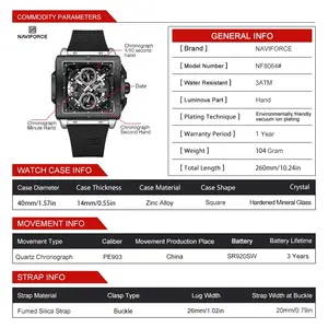 네비포스8064 쓰리 아이 식스 핀 패션 남성용 쿼츠 시계 패션 방수 실리콘 스트랩 야광 날짜 쿼츠 시계 남성용 - Product Image 2