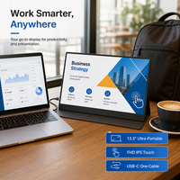 Monitor Touch Ultra-Portatile da 13.3" FHD IPS USB-C 60Hz con Touch a 10 Punti, Supporto Integrato e Altoparlanti per Viaggi d'Affari - Produzione OEM