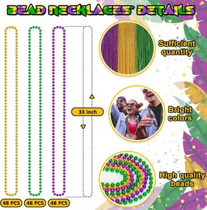 Mardi Gras Carnival Party Necklace 7MM <b>Beaded</b> Necklace Disco Loose Necklace Carnival Party Set Decorations Favor Supplies - Product Image 3