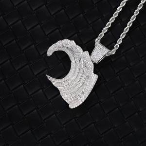 Pendentif en argent sterling 925 avec moissanite, pendentif hip-hop glacé, forme de vagues, couleur D, diamant VVS, pendentif cubain - Product Image 6