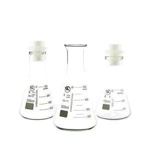 ขวดแก้วบอโรซิลิเกตทรงกรวย250มล. 500มล. พร้อมฝาขวดแบน - Product Image 1