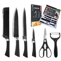 Lot de 6 couteaux ondulés de cuisine en métal noir, ensemble de couteaux à fruits en acier inoxydable pour la maison