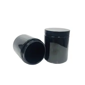 8オンス250ml光沢のある黒色ガラスキャンドルジャー、黒いプラスチック製の蓋付き