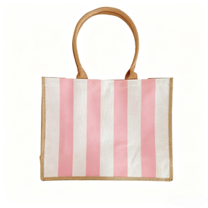 <span class=keywords><strong>Bolsa</strong></span> de Compras de Lona a Rayas, Nueva Moda, Precio de Fábrica al por Mayor, con Logotipo Personalizado, Cierre <span class=keywords><strong>Grande</strong></span>, para Mujeres y Estudiantes Universitarias - Product Image 1