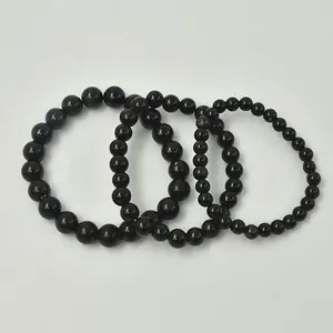 Aita Wholesale Natural 6mm 8mm Health Black Obsidian Round Stone Beads Unisex Feng Shui Wealth Bracelets Jewelry