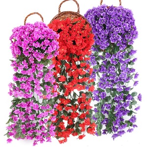 Panier mural de fleurs artificielles en soie, violette et glycine, 30cm-100cm, pour décoration de mariage et de salon - Product Image 2