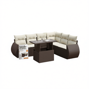 Ensemble de canapés de jardin en rotin PE, marron, crème, blanc, meubles d'extérieur modulaires avec coussins en mousse haute densité pour la vie en plein air - Product Image 1