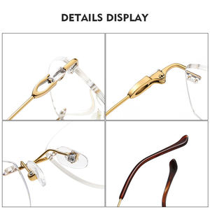 Lunettes de lecture pour adultes en or pur, monture 3 pièces, lunettes sans monture en titane pour femmes, verres confortables AC, style imprimé classique - Product Image 6