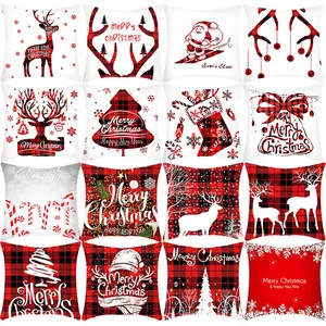 Fundas de cojín de lino para sofá, cubierta de almohada roja con estampado de sublimación para Navidad, decoraciones navideñas, nuevas