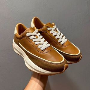 Baskets rétro en cuir véritable marron uni pour hommes, à lacets, avec doublure en mesh et semelle extérieure en Phylon, semelle épaisse, décontractées, printemps-automne - Product Image 4