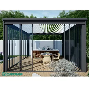 Modern Pergola Motorized Louver Bioclimatic System Aluminium Waterproof Gazebo Garden Shade Screen