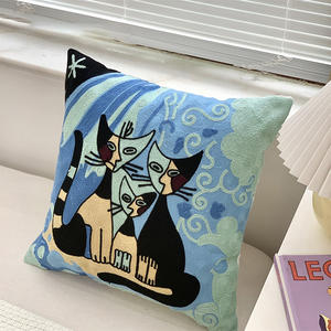 Housse <span class=keywords><strong>de</strong></span> coussin personnalisée en coton brodé 18 x 18 pouces avec motif <span class=keywords><strong>de</strong></span> chat adorable bleu - Product Image 4