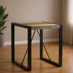 Table à manger en bois massif récupéré, 23,6x23,6x29,5 pouces, pieds carrés en métal, design moderne, meubles pour la maison - Product Image 2