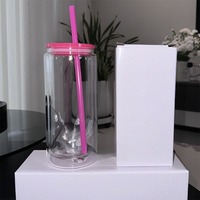 Gobelet en verre à double paroi de 16 oz pour sublimation, type boule à neige, avec bouchon à trou pré-percé, sans BPA, couvercles colorés et pailles, emballé en carton