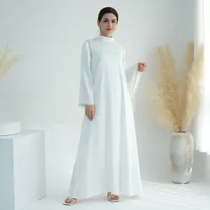 Abaya Dubai Vestido para Mulheres com miçangas à Mão Abaya Lantejoulas de Cetim manga solta Abaya Muçulmano Aberto