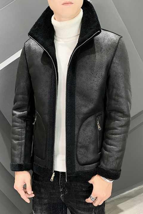 OEW 黒 レザー ファー ジャケット