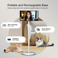 Téléviseur LED blanc autoportant 27 pouces avec écran tactile, portable, intelligent, rechargeable, support TV sans fil rotatif à 360°