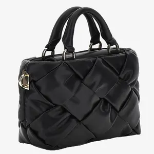 Retro Simple All-match Trendy PU Soft Leather Women Handbags Woven Pattern Lady Bags
