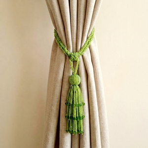 Elegant Green Beaded <b>Curtain</b> Tieback with Tassel Decorative Holdback for Drapes Contemporary Window Accessories - Product Image 1