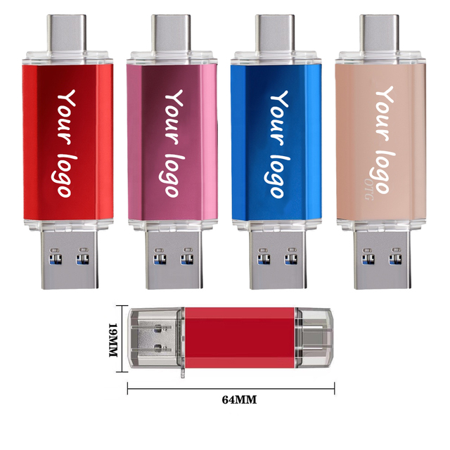 Multi-Color OTG USB Flash Drive 4GB 16GB Type-C Thumb Drive 2.0 Drive Durable Metal Body