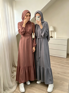 Robe longue modeste d'été en promotion avec manches à volants, Abaya musulmane ceinturée pour femme, idéale pour le quotidien (6582) - Product Image 2