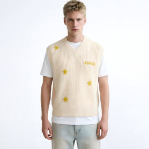 Gilet sans manches en laine et cachemire pour homme, col en V, tricot épais, mode hiver, respirant, broderie personnalisée, design vintage - Product Image 2