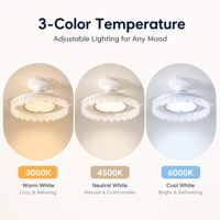 Ventilateur de plafond moderne à moteur DC BLDC avec télécommande, lumière LED à spectre complet dimmable, silencieux, 3 pales réversibles pour salon