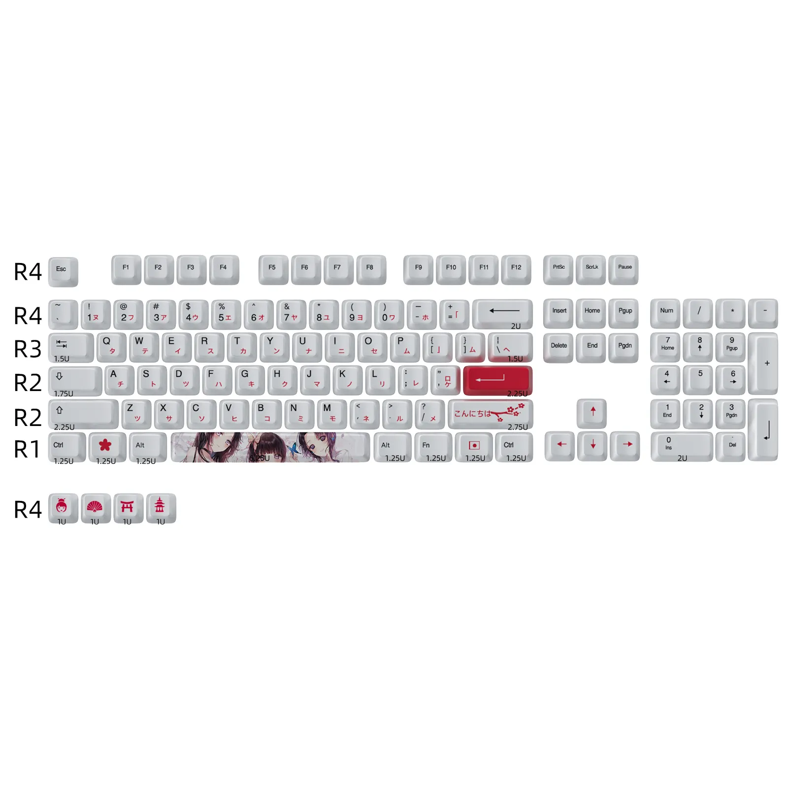 HZGAMER 108keys Custom PBT Keycap Japanese Style Gaming Keycaps Retro Keyboard Anime Dye Sublimation OEMProfile Keycaps