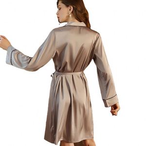 Robe de chambre en soie pour femme, sexy, avec cardigan et taille élastique, idéale pour l'hôtel ou comme tenue décontractée - Product Image 3