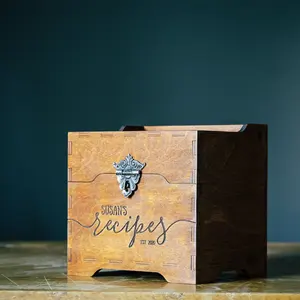 个性化食谱卡盒木质定制食谱4x6雕刻食谱盒带分隔器