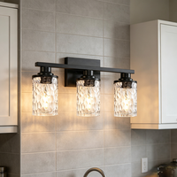 En stock aux États-Unis, applique murale de salle de bain à 3 lumières en verre martelé, luminaire de vanité en métal noir pour miroirs et armoires de salle de bain, décoration