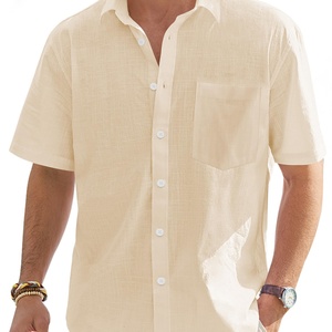Camisas de Lino y Algodón Ligeras para Hombre al por Mayor, Cuello Mao, Botones, Estampado Playero, Transpirables para Verano, Suministro ODM, ¡Gran Venta! - Product Image 1