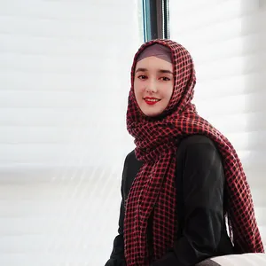 Designers Custom Acrylic Pashmina Hijab Plaid Cashmere Wool Knit Scarf Warm Neck Shawl Whisker Turbans For Muslim Women