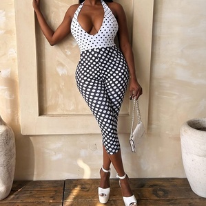 Viviblook J26JP055 Nouvelle combinaison sexy d'été pour femme, sans manches, à pois noirs et blancs, avec bandeau - Product Image 1