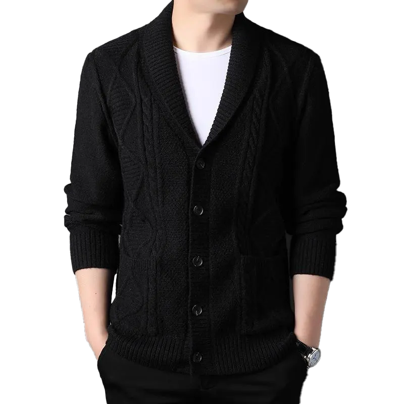 Manufacturer Wholesale Black Sweaters Comfortable Loose Cardigan Turn-down Collar For Men