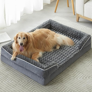 Fabrikant Dropshipping Grote Verwijderbare Donkergrijze Pluche Hondenbedden Luxe Luxe Luxe Orthopedische Huisdierenbed Massief Wasbare Accessoires