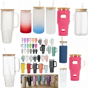 ขวดแก้วดื่มกาแฟเย็นเบียร์ถ้วยแก้วแก้ว BPA ฟรีแก้ว Borosilicate สูงพร้อมฝาไม้ไผ่สมูทตี้