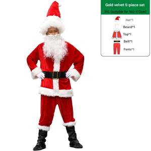 Costume de Père Noël de Luxe pour Adultes Costume de Père Noël Homme Rouge Deluxe Noël Clause Outfit Cosplay Xmas Set avec Chapeau Moustache - Product Image 2