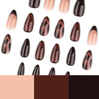 Faux ongles à presser en écaille de tortue marron, forme amande, French manucure, réutilisables pour femme, usage quotidien