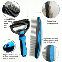 Ensemble de peignes à poils longs et de brosses de toilettage pour chiens et chats à poils longs, 2 en 1, en acier inoxydable, poignée ergonomique, bleu