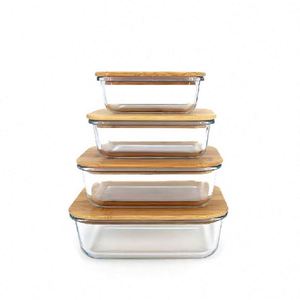 Boîte à lunch rectangulaire en verre haute température avec couvercle en bambou, hermétique, pour micro-ondes et réfrigérateur, idéale pour la conservation des aliments des nouveau-nés - Product Image 5