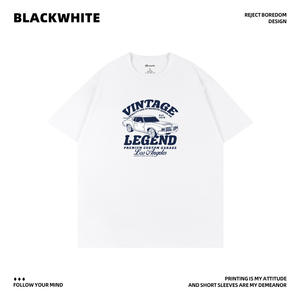 T-shirt en coton pour homme noir et blanc, taille L, jersey respirant, manches courtes, fabriqué en Chine - Product Image 5