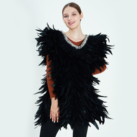 Falda de plumas suave negra para mujer, cosida a mano, con cuello de lentejuelas de cristal, elegante atuendo de noche, cosplay, carnaval, boda, baile
