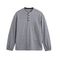 Kaos Rajut Henley Lengan Panjang Pria Kancing Depan Bergaris Sederhana Kasual Ukuran Besar dan Tinggi Plus Size Oversize Santai 6XL 7XL
