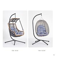 Fauteuil suspendu d'extérieur avec coussin, support en acier, hamac en rotin couleur naturelle pour jardin, patio, balcon, salon