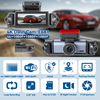 4 Lensa 360 ° Kamera Dasbor 4 Saluran Depan Belakang dengan Super Night Vision, Monitor Parkir IPS 3,39 inci, Perekam Video Mobil untuk Mobil