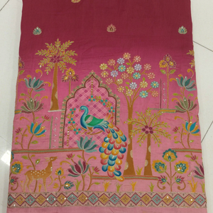 Tissu en viscose pure brodé avec des motifs floraux de paon pour vêtements ethniques de créateurs pour hommes - Product Image 1